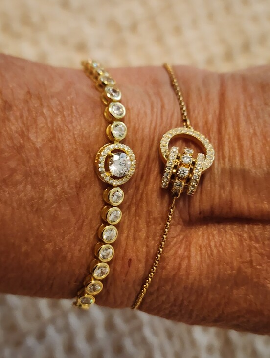Swarovski Jewelry - Lot Of 2 Goldtone Crystal Bolo Style Tennis Bracelets One Swarovski Marked